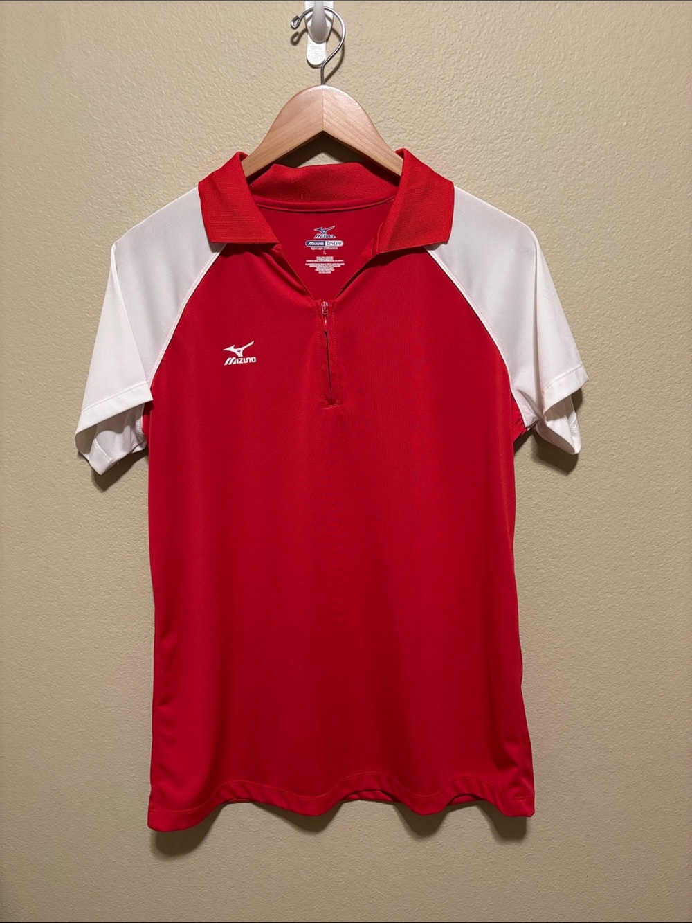 Mizuno Red and White Short Sleeve Athletic Polo with Zip